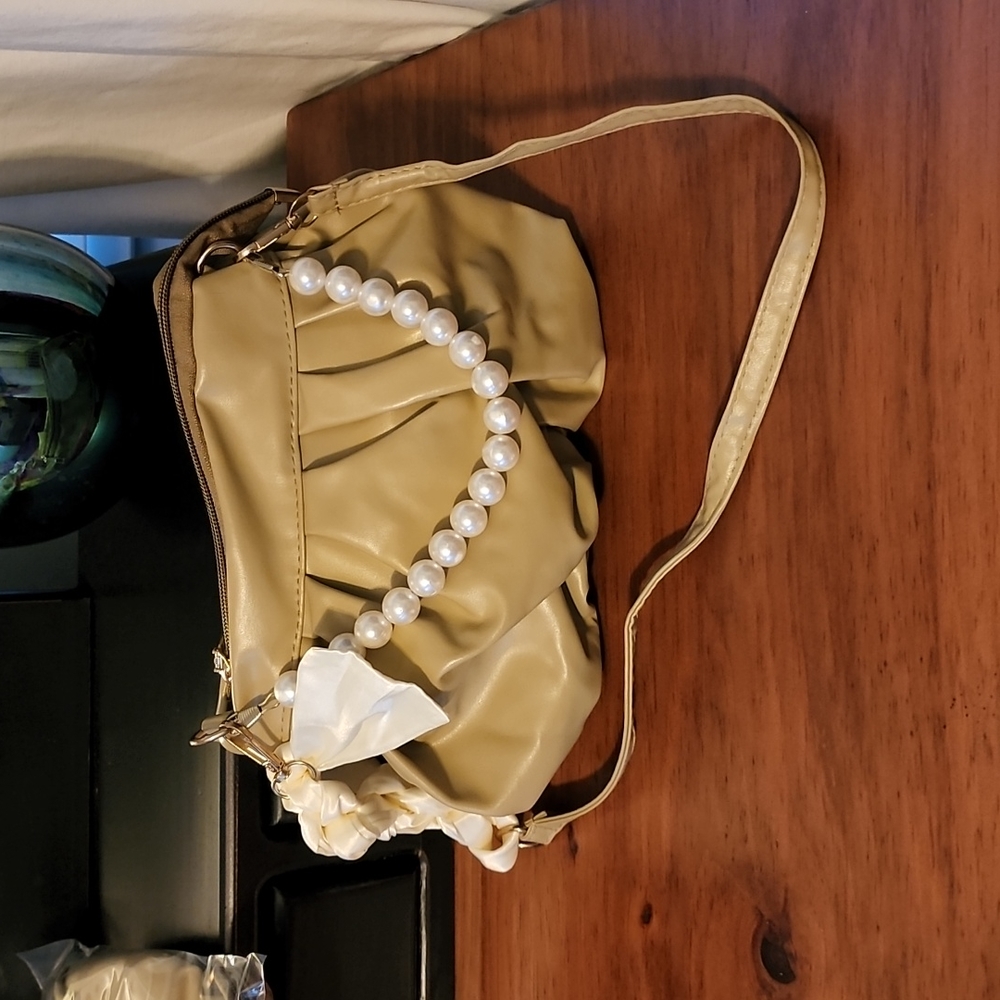 Faux Pearl Rutched Bag